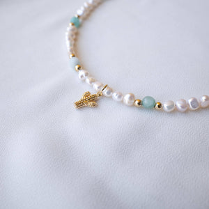ACQUAMARINA - Collana cactus con perle e aquamarina - OE!