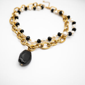 BLACK & WHITE - Collana con cristalli e catena - OE!