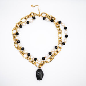 BLACK & WHITE - Collana con cristalli e catena - OE!