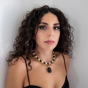 BLACK & WHITE - Collana con cristalli e catena - OE!