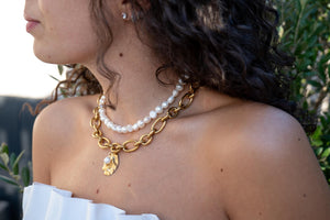 ORO GIALLO - Collana con catena e perle - OE!