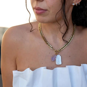 Precious Alchemy - collana a catena con perla ed ametista - OE!