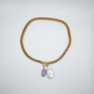 Precious Alchemy - collana a catena con perla ed ametista - OE!