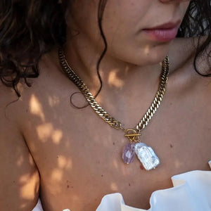 Precious Alchemy - collana a catena con perla ed ametista - OE!