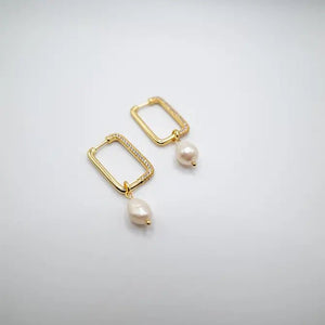 ZIRCONIA&PERLA - Orecchini a cerchio rettangolari - OE!
